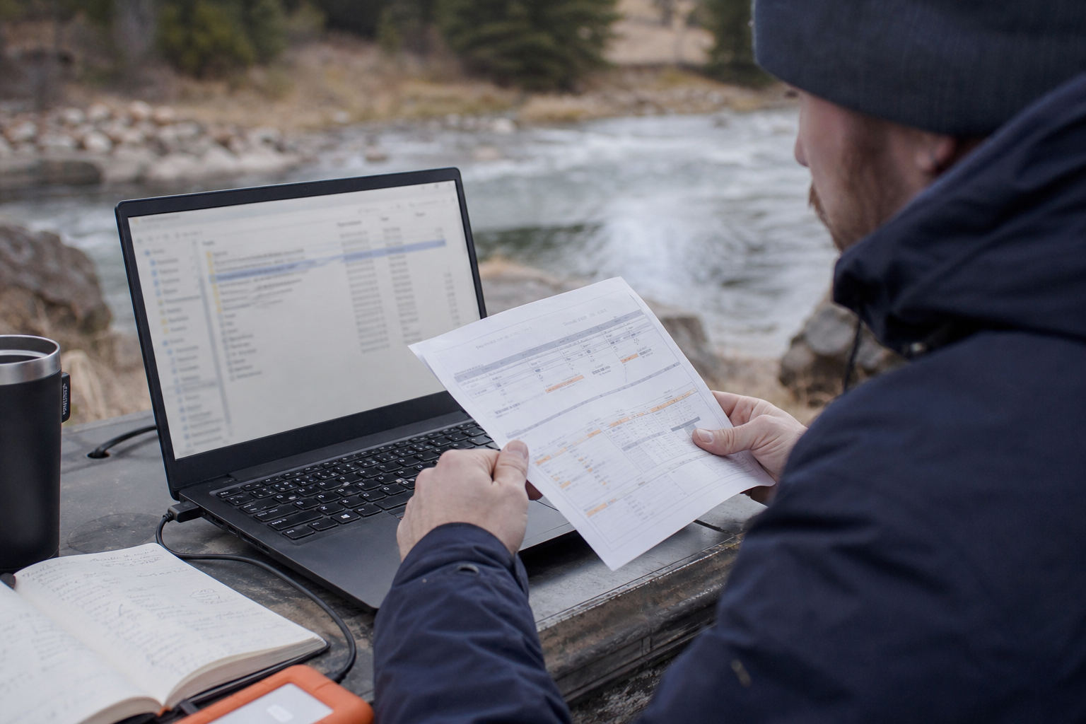Engineer comparing a transfer ticket with a remote folder view